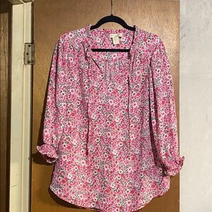 Cynthia Rowley Pink and Green Floral Top size 1X